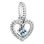 March Aqua Blue Beaded Heart Dangle Charm