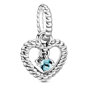 March Aqua Blue Beaded Heart Dangle Charm