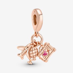 Airplane, Globe & Suitcase Dangle Charm