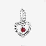 Dark Red Beaded Heart Dangle Charm (July)