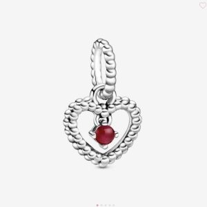 Dark Red Beaded Heart Dangle Charm (July)
