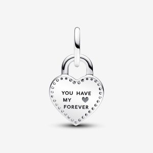 Two-tone Twistable Heart Padlock Double Dangle Charm