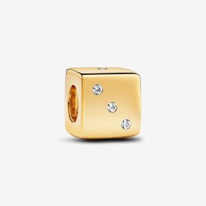 Sparkling Dice Charm Gold plated