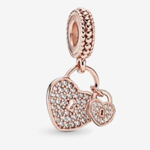 Pavé Heart Padlocks Dangle Charm