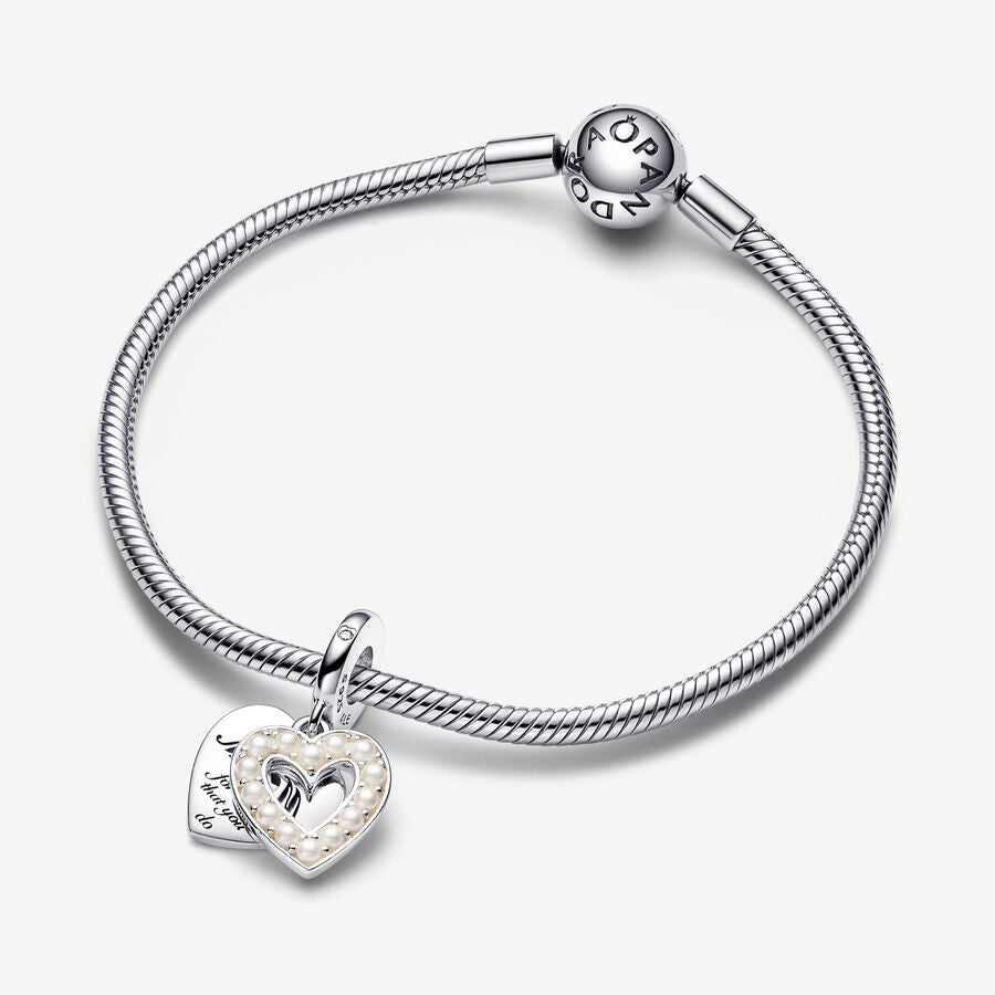 Pearlescent White Heart Double Dangle Charm - Image 3