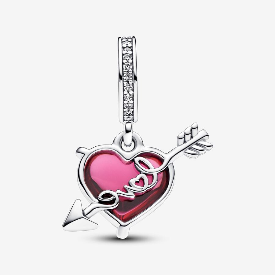 Red Heart & Arrow Murano Glass Dangle Charm - Image 2