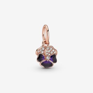 Deep Purple Pansy Flower Dangle Charm