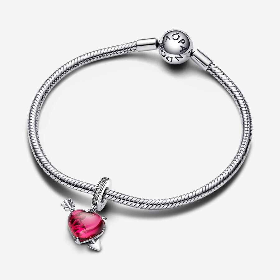 Red Heart & Arrow Murano Glass Dangle Charm - Image 3