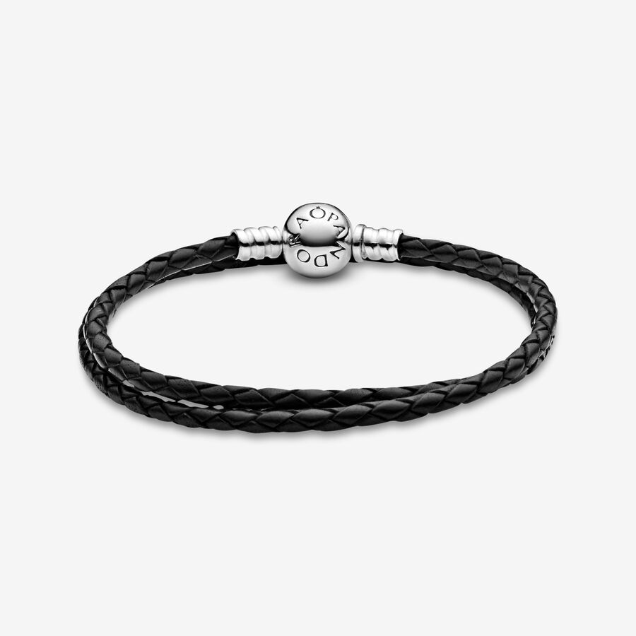 Double Black Leather Bracelet - Image 2
