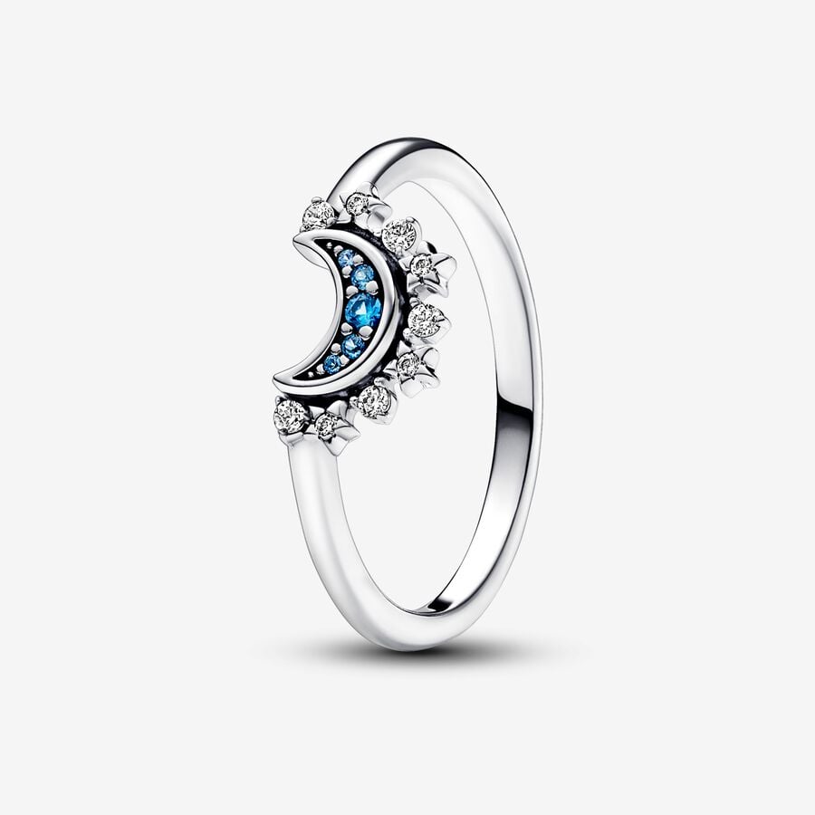 Celestial Blue Sparkling Moon Ring - Image 2