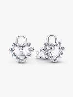Sparkling Heart Padlock Stud Earrings