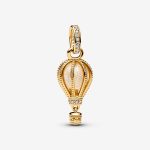 Sparkling Clear Hot Air Balloon Dangle Charm Gold plated