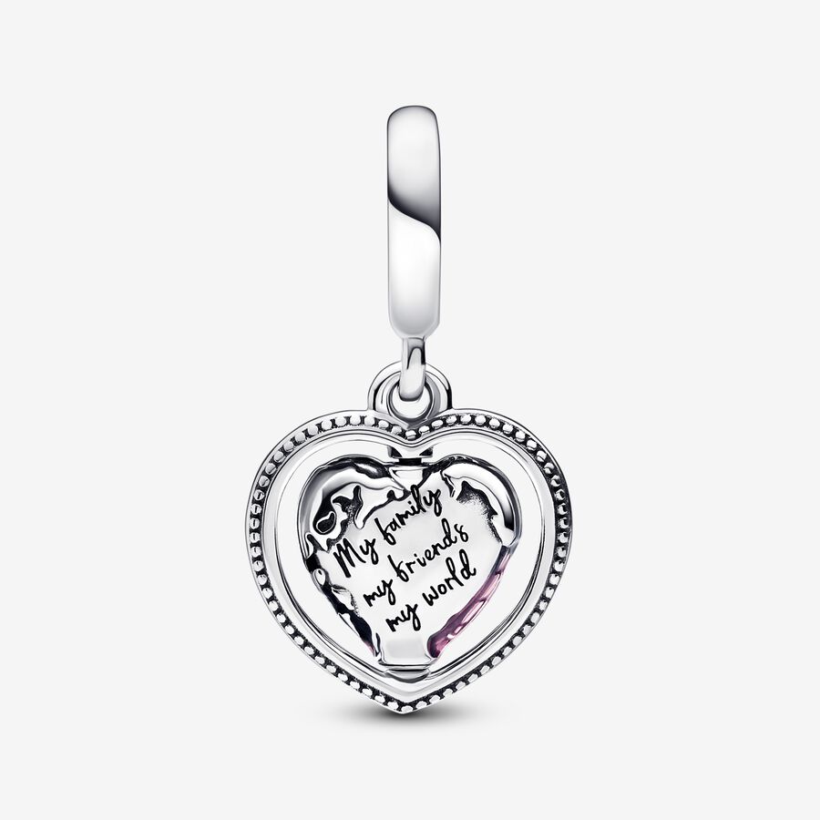 Family Spinning Heart Globe Dangle Charm - Image 3
