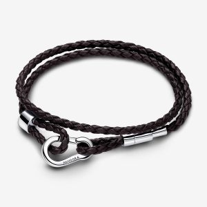 Moments Brown Braided Double Leather Bracelet