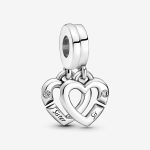 Linked Sister Hearts Split Dangle Charm Sterling silver