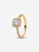 Sparkling Square Clear Halo Ring