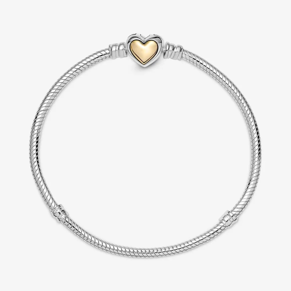 Domed Golden Heart Clasp Snake Chain Bracelet - Image 3