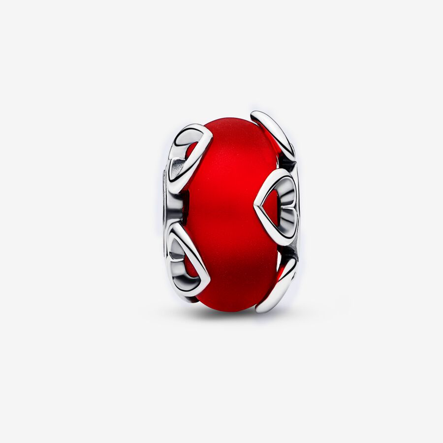 Frosted Red Murano Glass & Hearts Charm - Image 2