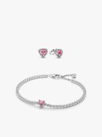 Pink Sparkling Heart Bracelet and Earring Set