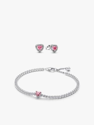 Pink Sparkling Heart Bracelet and Earring Set