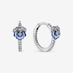 Blue Pansy Hoop Earrings