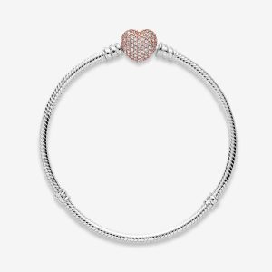 Sterling Silver Bracelet With Rose Heart Clasp