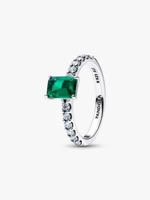 Rectangular Sparkling Green Halo Ring
