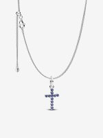 Blue Round Bezel Cross Necklace set