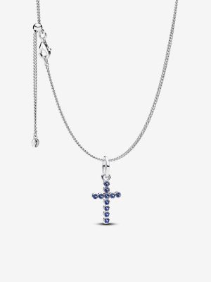 Blue Round Bezel Cross Necklace set