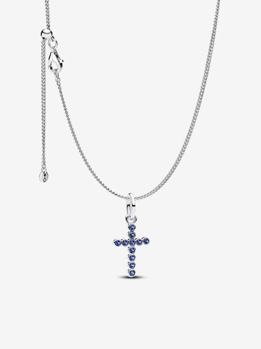 Blue Round Bezel Cross Necklace set