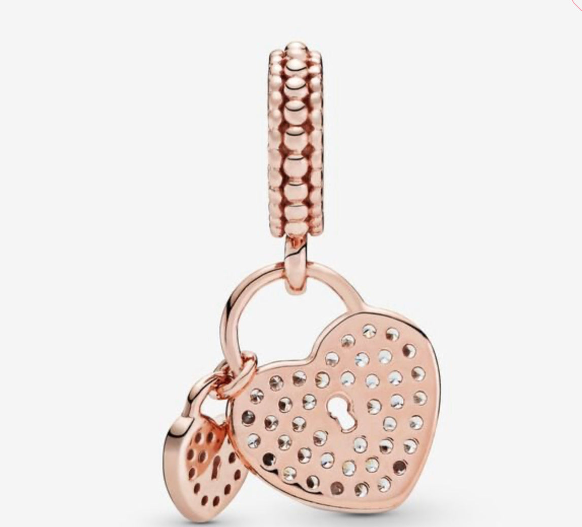Pavé Heart Padlocks Dangle Charm - Image 4