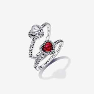 Elevated Heart Ring Set
