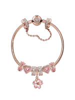 Rose Gold Cherry Blossom and Love Bracelet Set
