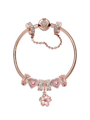Rose Gold Cherry Blossom and Love Bracelet Set