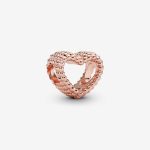 Beaded Open Heart Charm Rose gold plated