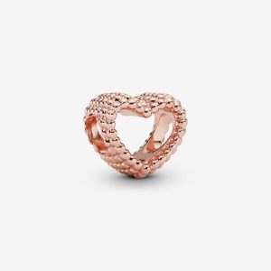 Beaded Open Heart Charm Rose gold plated