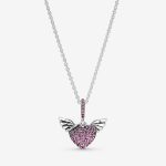Pave Heart & Angel Wings Necklace