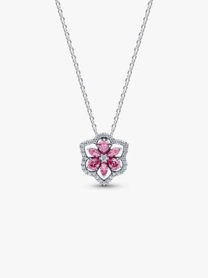 Herbarium Sparkling Pink Flower Pendant Necklace