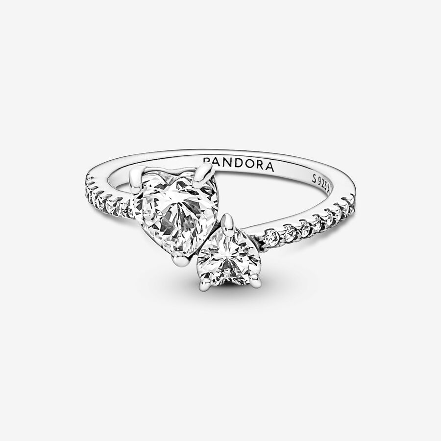 Double Heart Sparkling Ring - Image 2