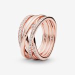 Sparkling & Polished Lines Ring Rose gold plated