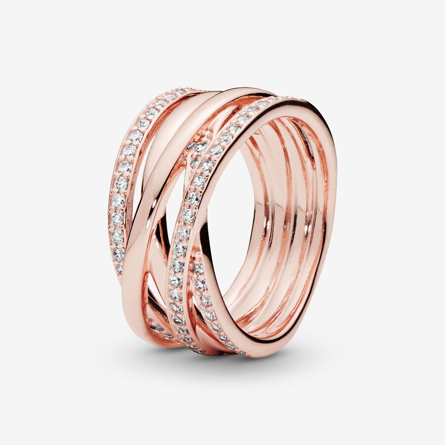 Sparkling & Polished Lines Ring Rose gold plated