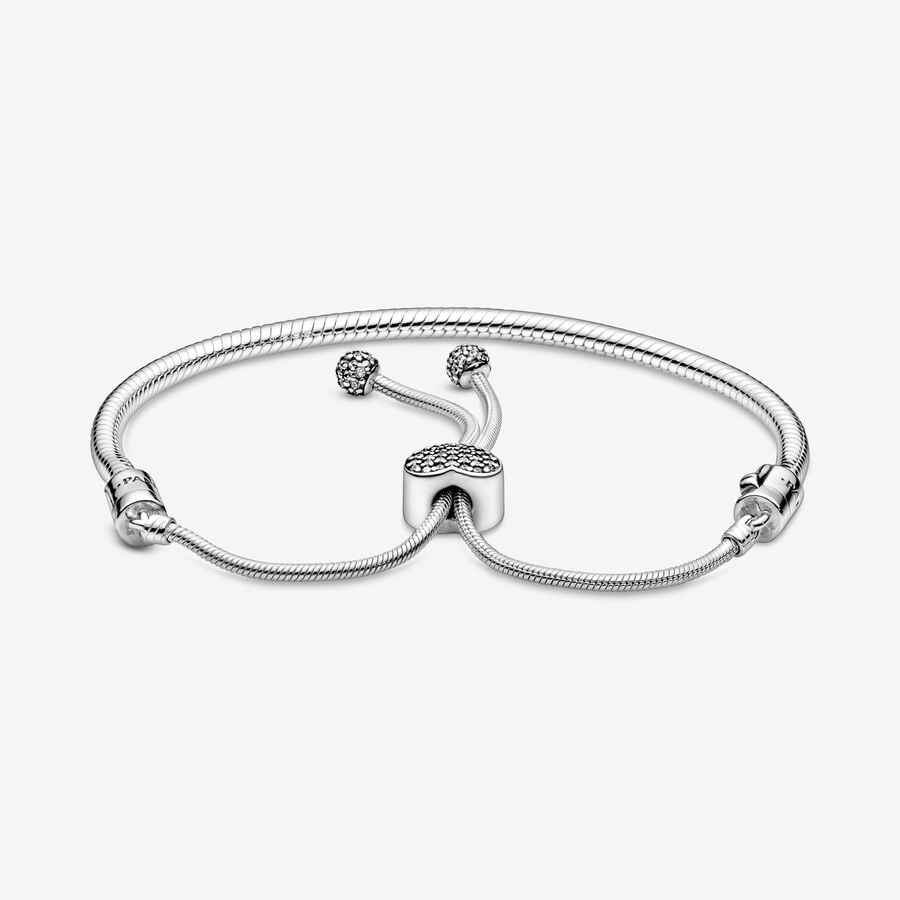 Moment Pave Heart Clasp Snake Chain Slider Bracelet - Image 2