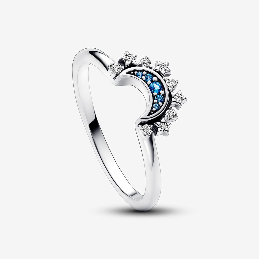 Celestial Blue Sparkling Moon Ring - Image 3