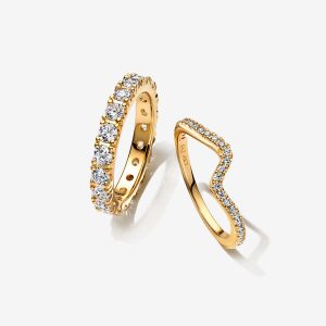 Sparkling Eternity and Wave Ring Set