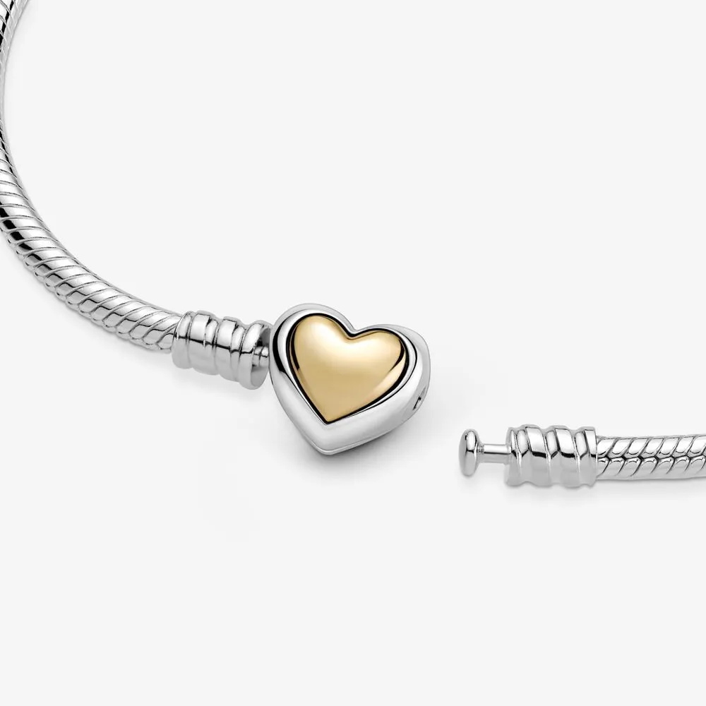 Domed Golden Heart Clasp Snake Chain Bracelet - Image 4