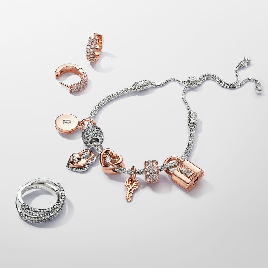Two-tone Twistable Heart Padlock Double Dangle Charm - Image 3