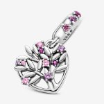 Pink Heart Family Tree Dangle Charm