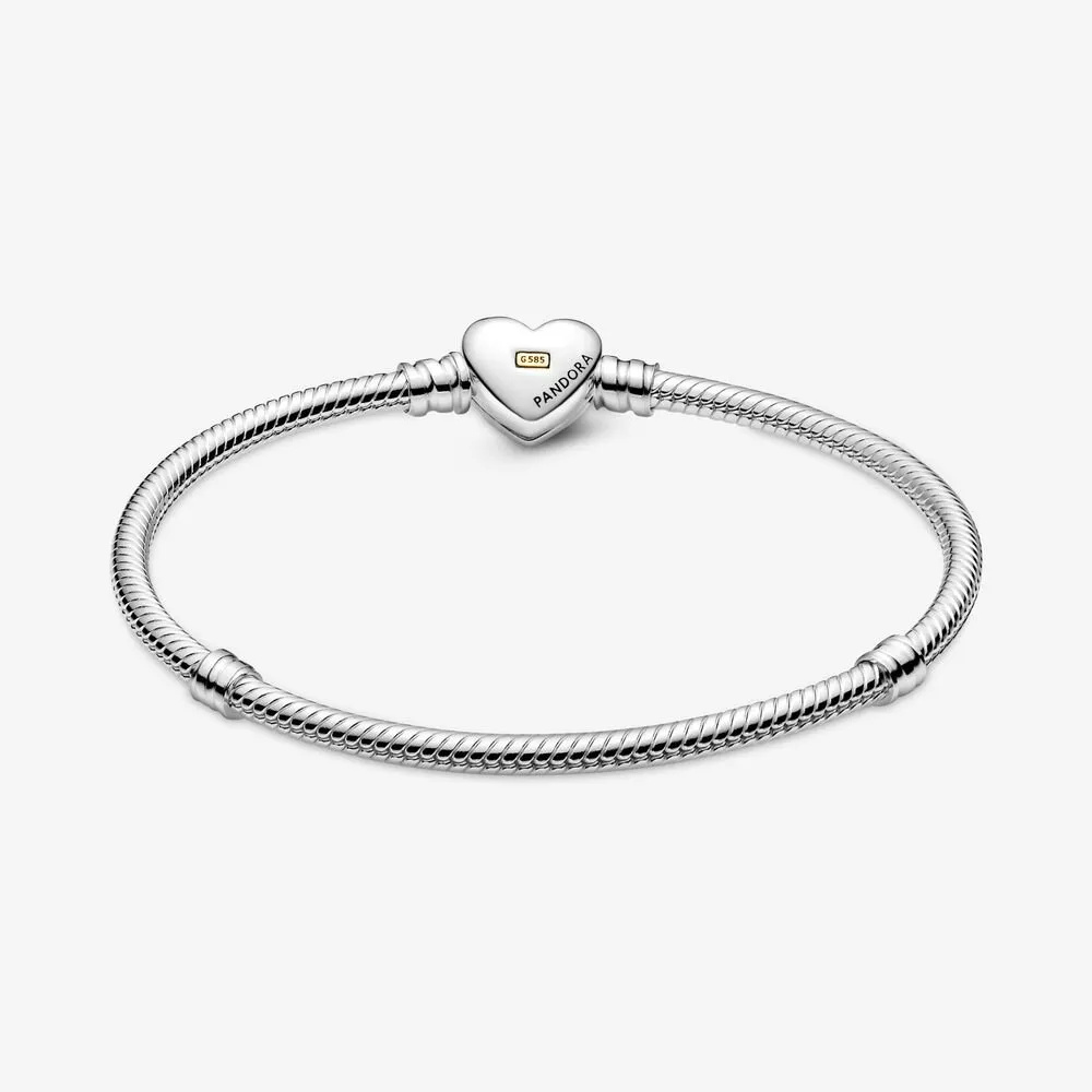 Domed Golden Heart Clasp Snake Chain Bracelet - Image 2