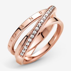 Crossover Pavé Triple Band Ring Rose gold plated