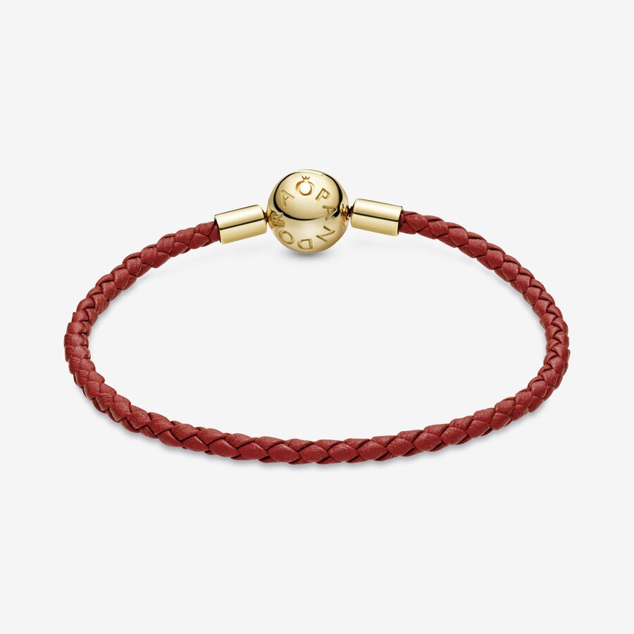 Red Woven Leather Bracelet - Image 3